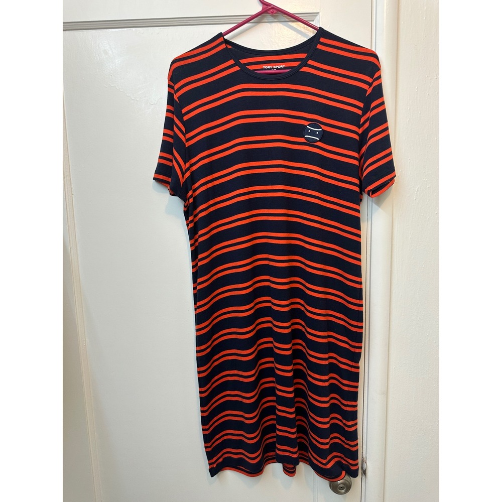 Tory Sport Navy Orange Striped T-Shirt Dress Tennis Ball Logo 32149 XL